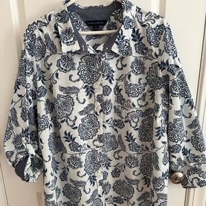 Tommy Hilfiger Plus Size Roll Tab Floral Button Down Blouse 2X